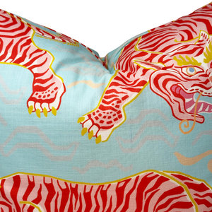 22" Tigers of Tibet Pillow Cover in Aqua