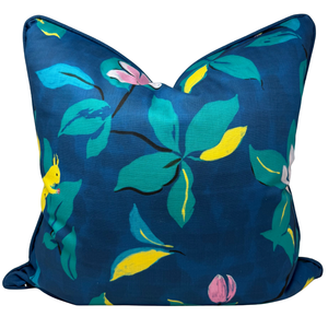 22" Paule Marrot Magnolias Pillow Cover in Blue