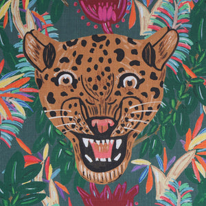 Fierce Leopard Midnight Green Fabric